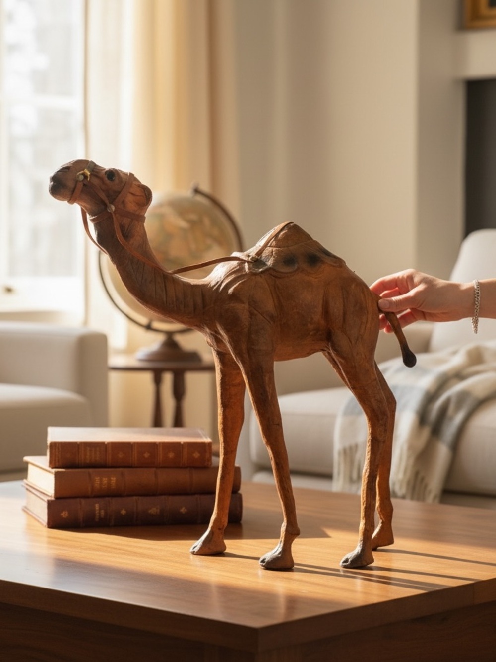 Dromedary Leather Wrapped Standing Camel Figure Statue